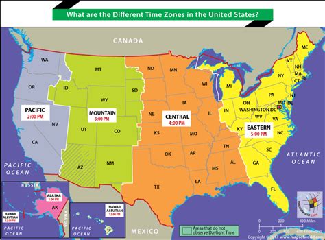 Map of Time Zones in US